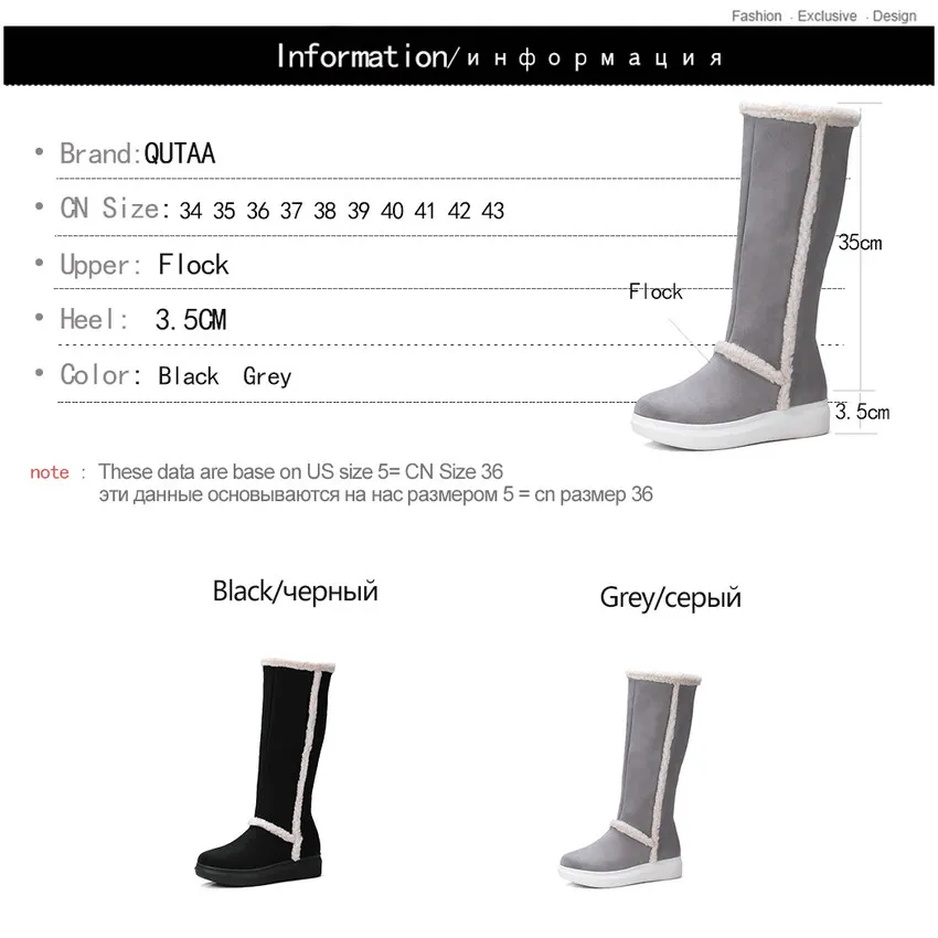 QUTAA/ г. Женские сапоги до колена зимние сапоги теплые Универсальные зимние сапоги на платформе Flaco женские сапоги на танкетке размер 34-43