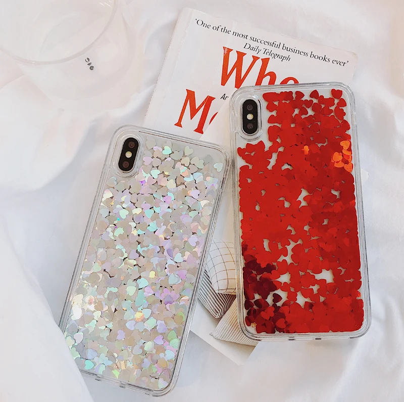 

Love Heart Quicksand Phone Case For iPhone XR XS X MAX 8 7 6 6s Plus Glitter Luxury Fashion Cute Back Cover Sequins Fundas Capa