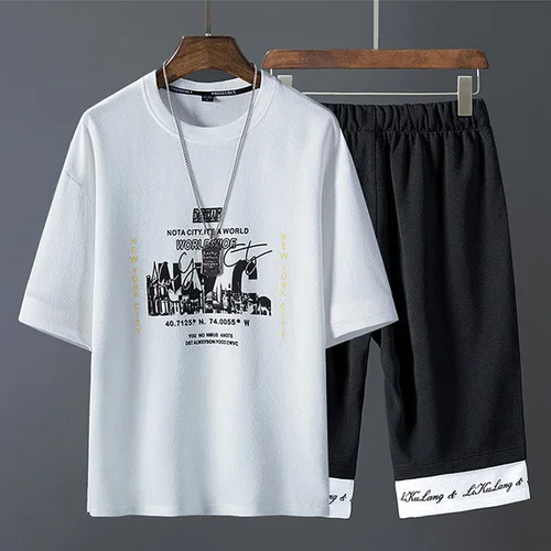 TC30-White-Black Свободные комплекты с коротким рукавом+ шорты, мужские летние повседневные комплекты из 2 предметов, Мужские Молодежные новые модные спортивные комплекты в стиле хип-хоп, размеры M-3XL - Цвет: TC30-White-Black