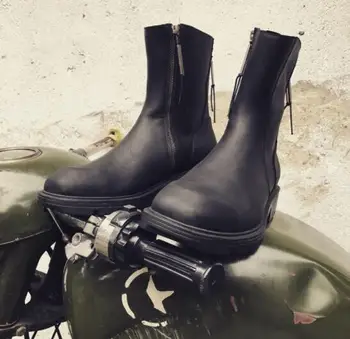 

Autumn winter men's retro half boots Genuine Leather black zip Thick bottom boots fashion high-top Martin boots wholesale