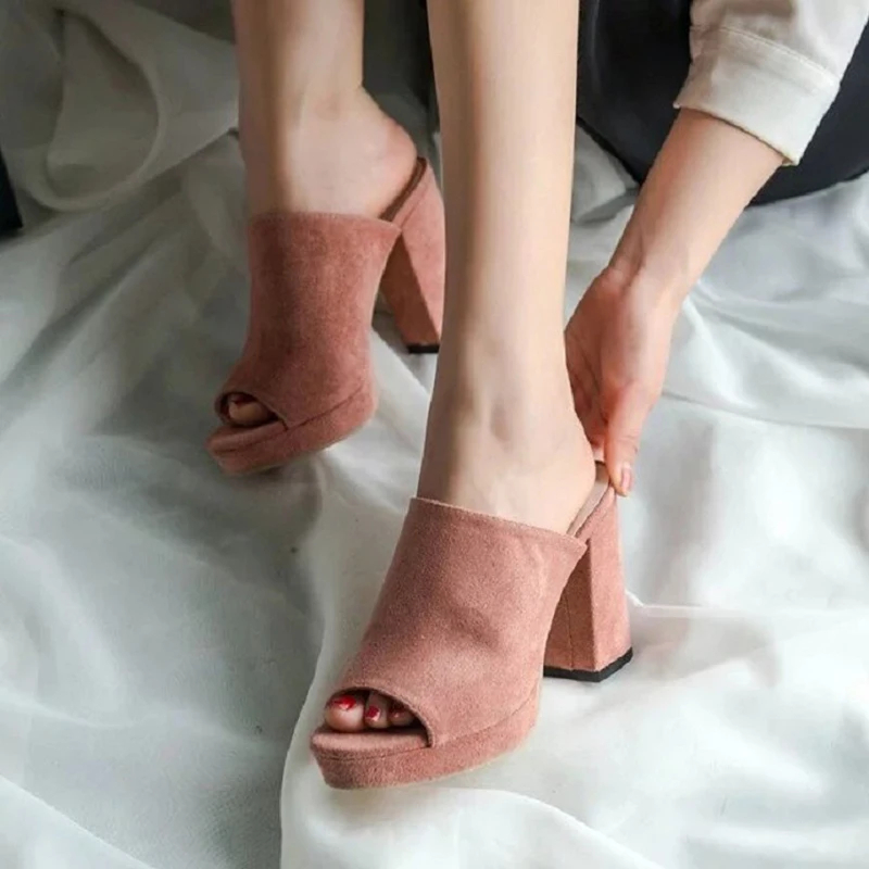 

XIAXUEER High Heel Sandal Mule - Comfortable Everyday Slip On Heel - Trendy Cute Peep Toe Platform Summer Shoes