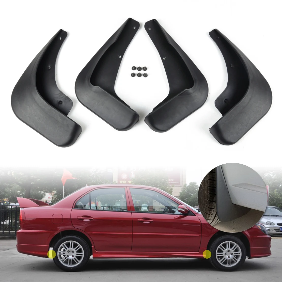 

New 4pcs/set Mud Flaps Splash Guards Mudguard with Screws for Mitsubishi Lancer Sedan 2003 2004 2005 2006 2007