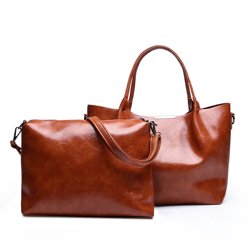 

Vintage Women Messenger Bags Oil Wax PU Leather Crossbody Bags For Women 2 set Luxury Handbags Women Bags Designer Shoulder Bags