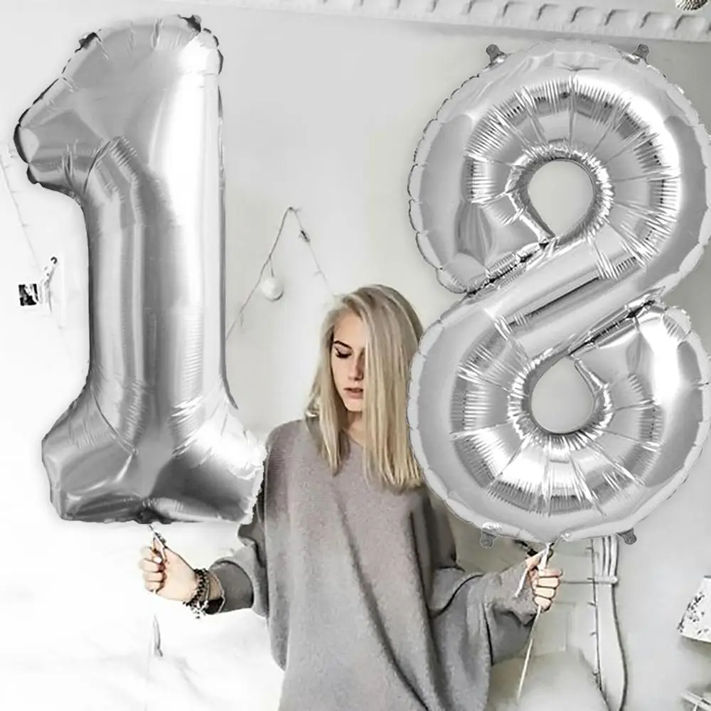 Воздушные шары серебристые металлические 18 дней рождения 40 шт.|Воздушные и