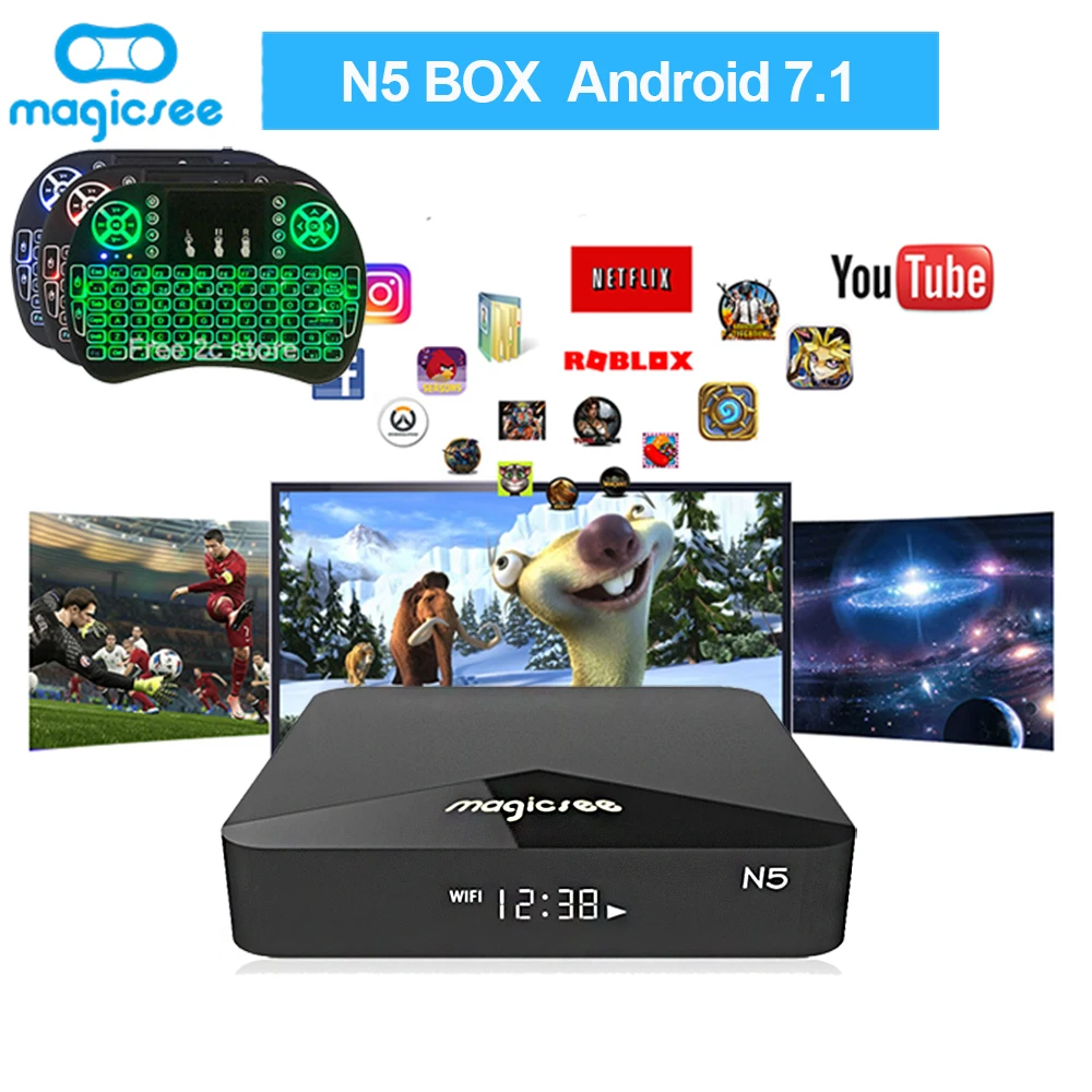 

N5 SmartTV Box Android TV Box Amlogic S905X Android 7.1 2GB RAM 16GB ROM 2.4G 5G WiFi 100M BT4.1 Set Top Box support I8 Keyboard