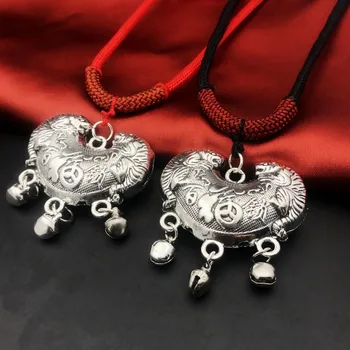 

National Wind Baby lock pendant S925 silver lock color sweater chain sweater collar Pak Fu lock red rope necklace