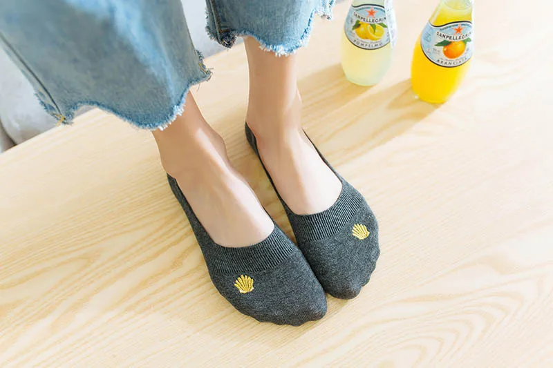 [WPLOIKJD] женские удобные хлопковые носки Asakuchi Stealth Meias милые носки с вышивкой Луна Морская звезда ракушка звезда Перо носки