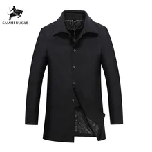 Длинная Мужская куртка, осень и зима, однобортное шерстяное пальто со скидкой 30%, мужские шерстяные куртки, комплект из двух предметов, шерстяное пальто