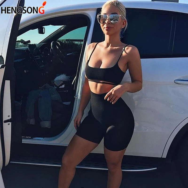 

Summer Women Suit Cropped Top & Short Pant Two 2 Piece Set Sleeveless Strapless Sexy Casual Sporting Suit Pants Tracksuit