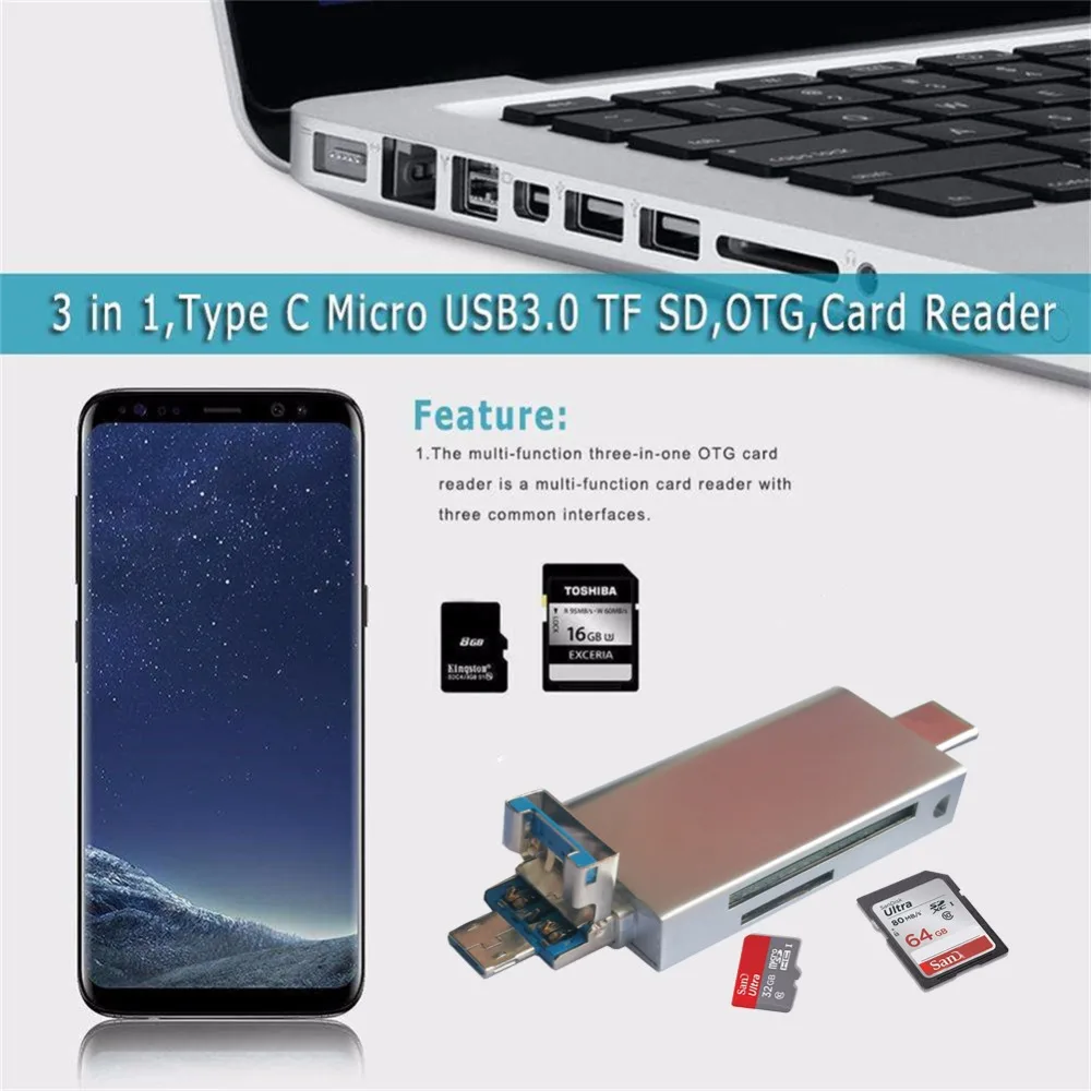 3 в 1 USB 3,0 устройство чтения карт памяти для huawei флэш-адаптер Micro SD OTG Ad для SD/TF micro SD Microfoft Surface Pro Hub