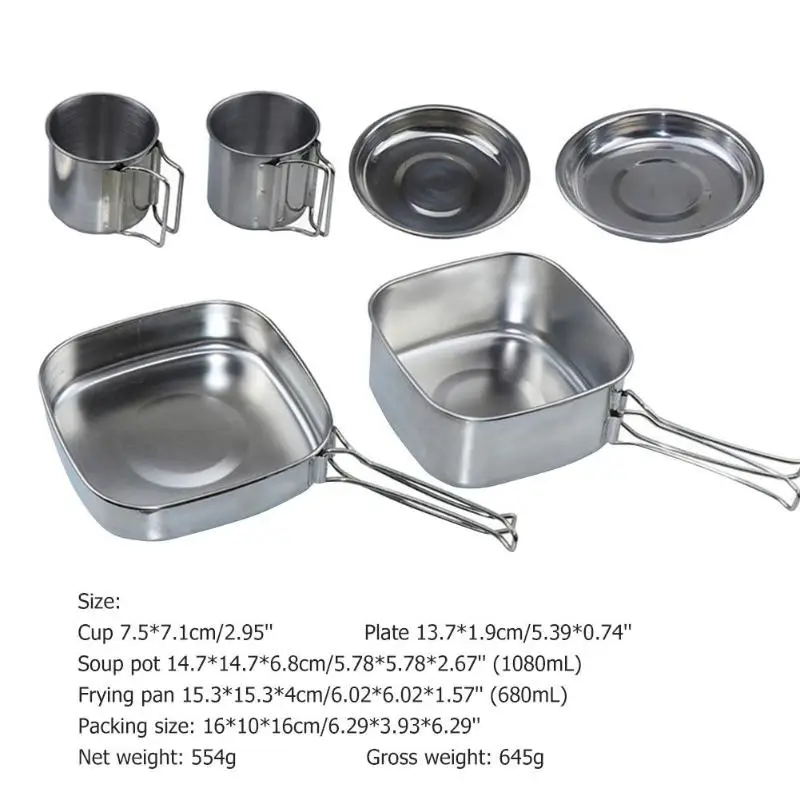 6 шт. походный, нержавеющая сталь набор посуды портативный многофункциональный для пикника кастрюля для приготовления пищи комбинированная посуда