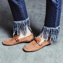 Spring New Women’s Genuine Suede Leather Slip-on Ballet Flats Brand Designer Leather Buckle Leisure Comfort Flat Shoes for Women