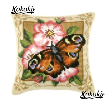 

DIY cross stitch kits butterfly throw pillow case handmade embroidery needlework set cotton embroidery yarn rug pillowcase tools