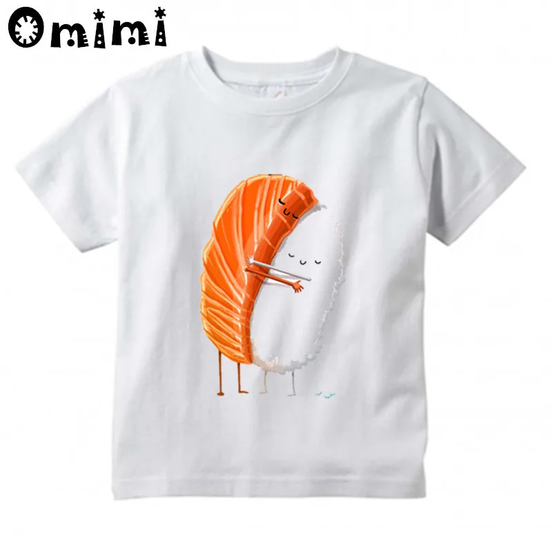 

Boys/Girls Sushi Hug Printed T Shirt Kids Short Sleeve Tops Baby Children's Funny White T-Shirt
