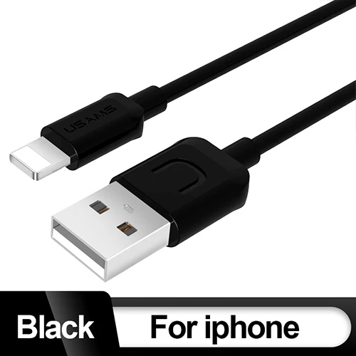 Круглый USB кабель, USAMS кабель для мобильного телефона для iPhone 2A зарядный кабель Micro usb type C для samsung Xiaomi Android зарядное устройство - Цвет: Black for iPhone