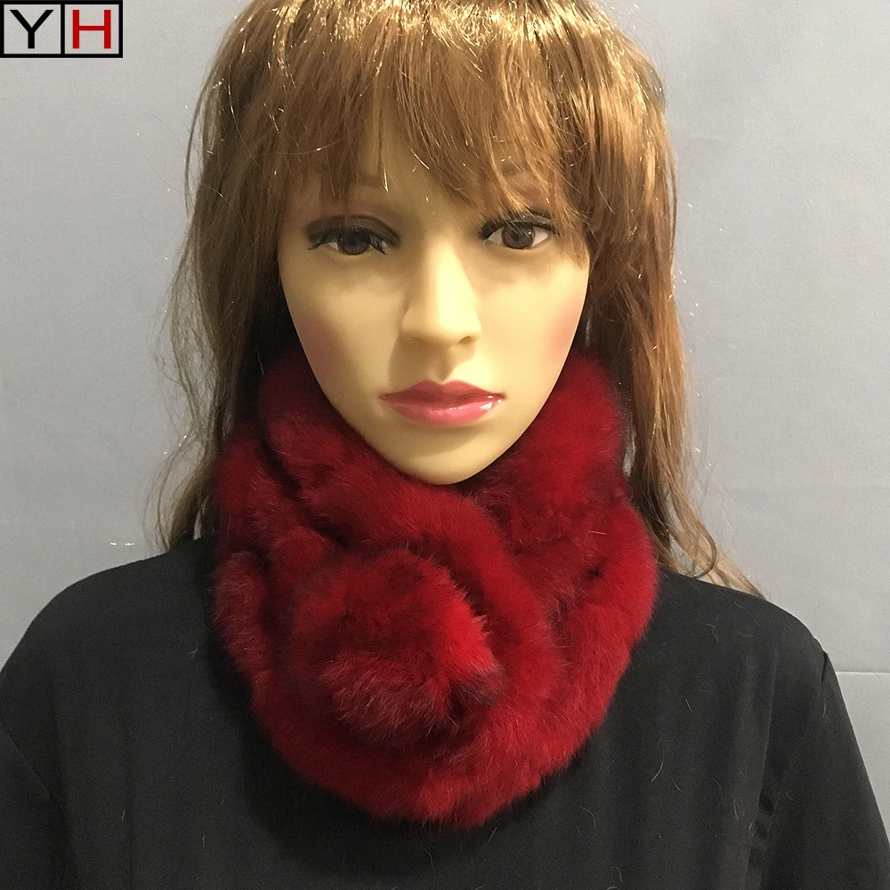 

Winter Warm Fur Scarf Women Real Rabbit fur Scarves 100%Natural Rabbit Fur Scarf With Ball .. Free Shipping
