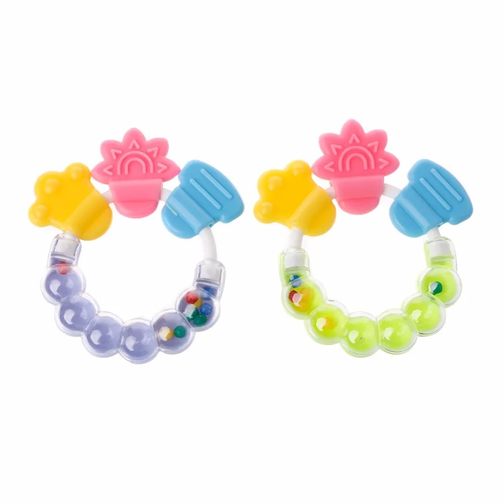 1pc Baby Toddler Teether Chew Toy Molar Rod Silicone Handbell Jingle Design