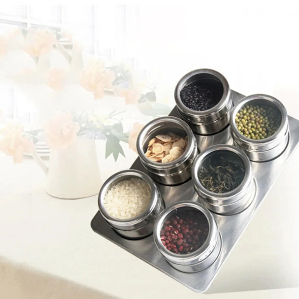 

ISHOWTIENDA Stainless Steel Seasoning Jar Creative kitchen storage organizer Pepper Salt Sugar Flavoring Jar hot sale