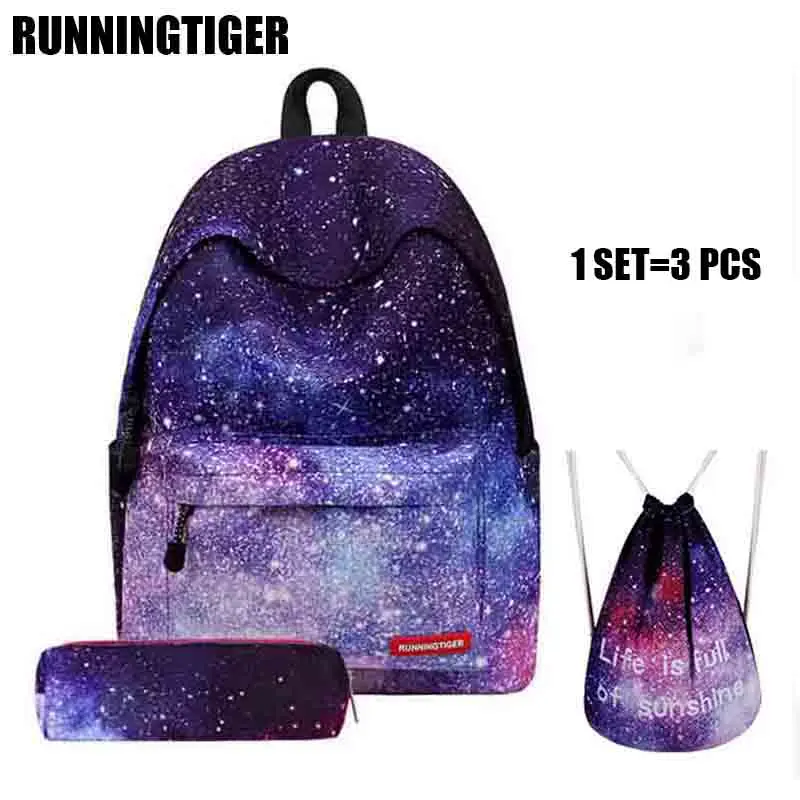 RUNNINGTIGER Backpack Women Universe Space School Backpack With font b Drawstring b font font b Bag