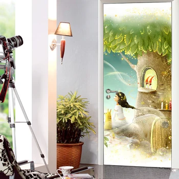 

Modern Cartoon Girl Children Room Bedroom Door Decoration Stickers Romantic Living Room 3D Photo Wall Mural Art Wallpaper Decals