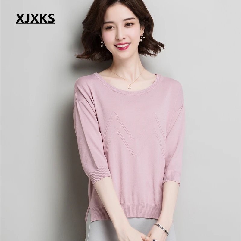 XJXKS Women Sweater Linen Knitwear Hot Sale Summer New Arrival Short Tops Thin Pullover Clothes Knitted Jumper | Женская одежда