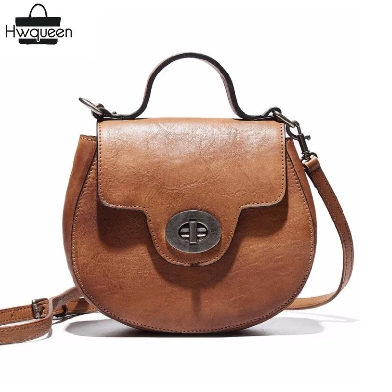

Luxury Designer First Layer Cowhide Women's Small Saddle Bag Cross Shoulder Bag Genuine Cow Leather Ladies Metal Lock Handbag