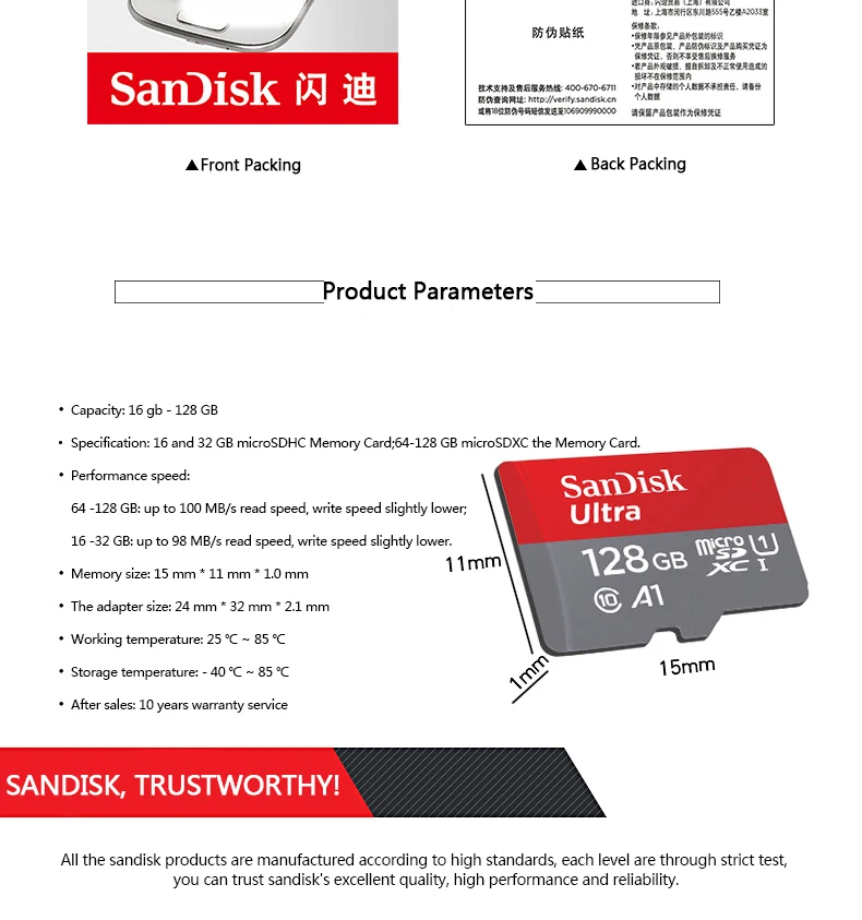 SanDisk MicroSD карты SQUNC Class10 TF card16gb 32 ГБ, 64 ГБ и 128 ГБ 80 МБ/с. 100 м/с карты памяти для samrtphone Настольный ПК 100% оригинал