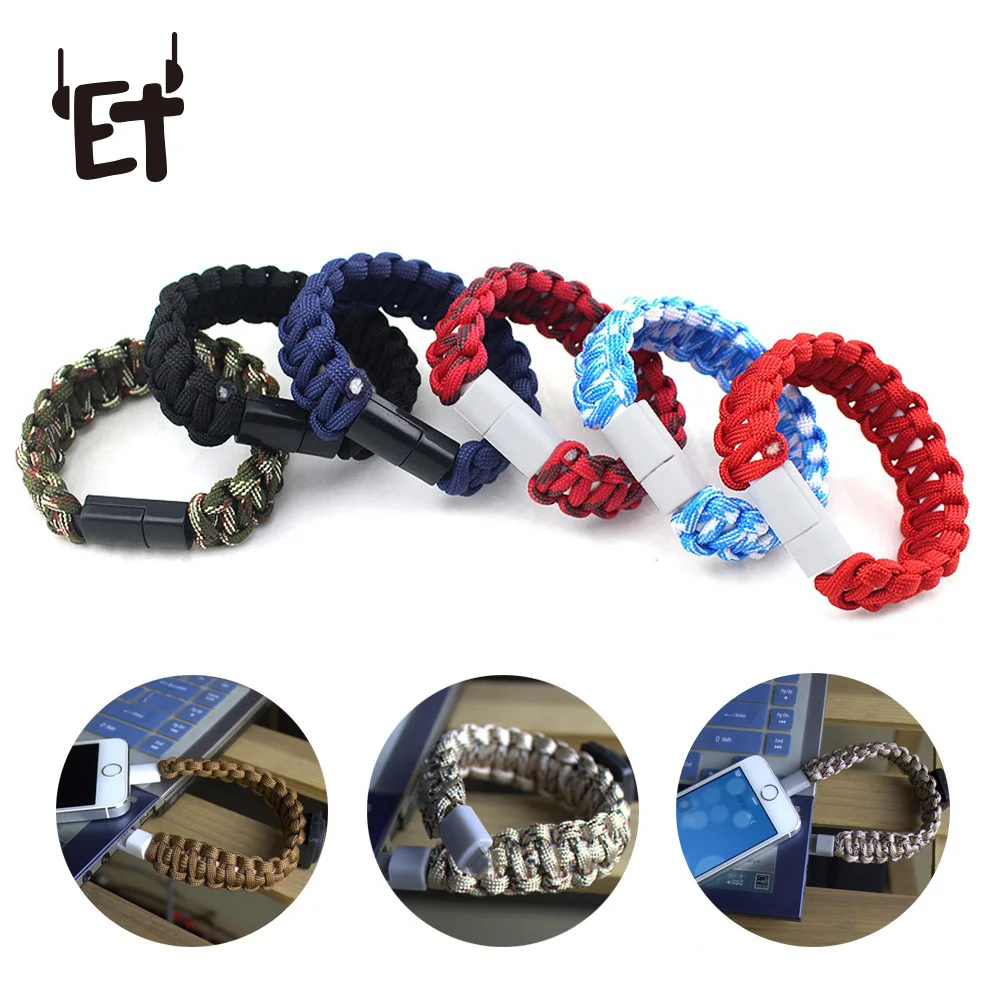 ET Outdoor Braided USB Charging Bracelet for iPhone Android Type C Wearable Camouflage Phone