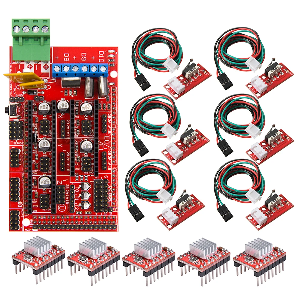 

RAMPS 1.4 Controller Board + 5Pcs A4988 StepStick Stepper Motor Driver Module with Heat Sink + 6Pcs Mechanical Endstop Switches