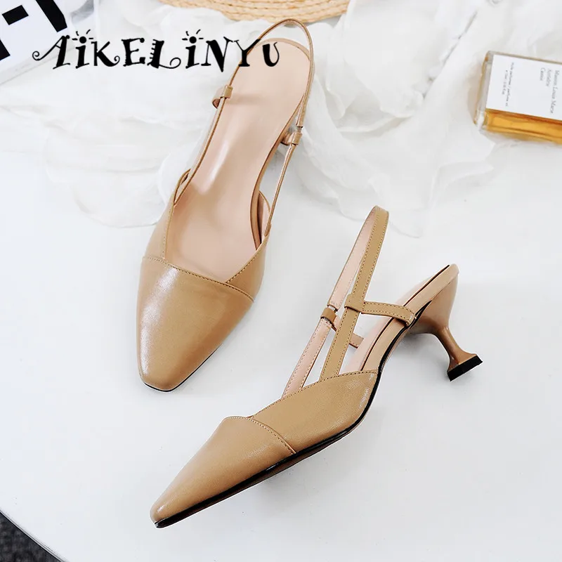 

AIKELINYU Summer Fashion Women's Sandals Sexy Pointed Toe Comfortable High Quality Genuine Leather Shoes Hot Sale Unique Sandals