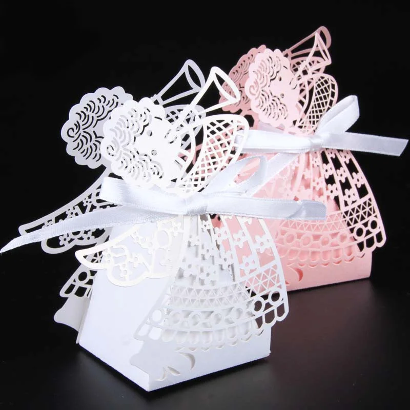 10pcs Lots Laser Cut Angel Wedding Box Souvenirs Baby Shower Candy