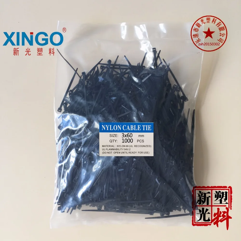 

1000Pcs/pack 3*60mm High Quality width 2.5mm black Color (National Standard) Self-locking Plastic Nylon Cable Ties,Wire Zip Tie