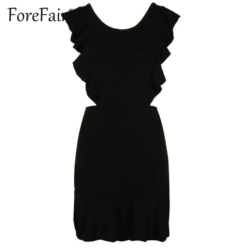 Forefair Sexy Backless Dress 2019 Women Summer Dresses Vestidos Ladies Sundress Sleeveless Ruffle Yellow black Tank Mini Dress (10)
