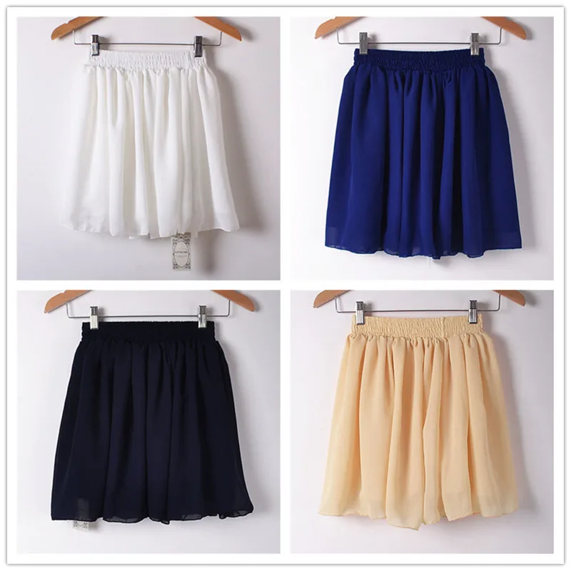 Summer Sexy Short Chiffon Skirt 2019 Casual High Waist Double-Deck Skirts Pleated Mini Sexy Short Skirt Party Club Green Skirts (30)