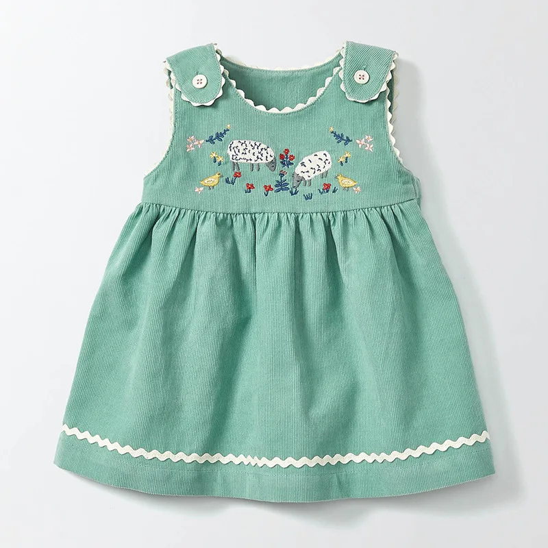 Вельветовое платье с рисунком овечки для маленьких maven18M-6Years; осень г.; нарядное элегантное платье для маленьких девочек; осенняя одежда