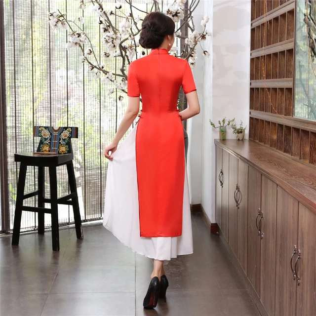  Shanghai Story Vietnam ao dai Dress Chinese Cheongsam Dress  Long Qipao S Red: Clothing, Shoes & Jewelry