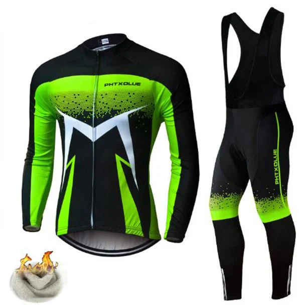 Phtxolue Pro зимний термальный флисовый велосипедный джерси набор майо Ropa Ciclismo MTB велосипедная одежда с длинным рукавом велосипедная одежда - Цвет: Jerseys and Bib Pant