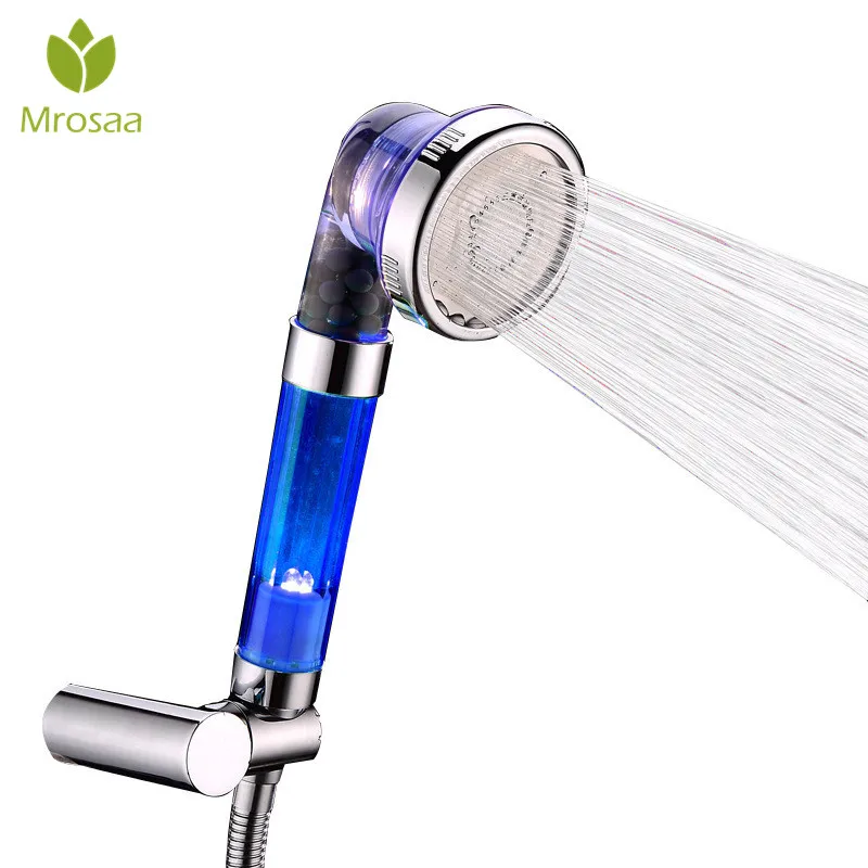 Bathroom LED Shower Head Handheld 7 Colors Auto Changing Negative Ion