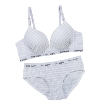 

2019 Sexy Striped Bra Set Ultra Deep Rim Gather Bra Women Push Up Wirefree Underwear Briefs Sets