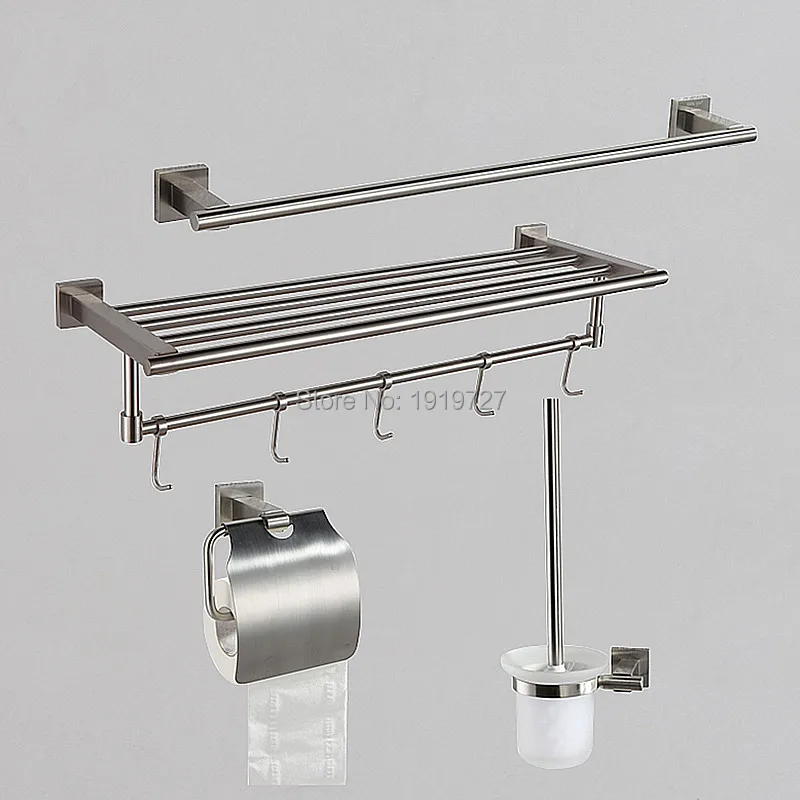 

2016 4 Piece Bathroom Hardware Set Brush Stainless Steel Bathroom Accessories Towel Bar Toilet Paper Holder Toilet Brush Holder