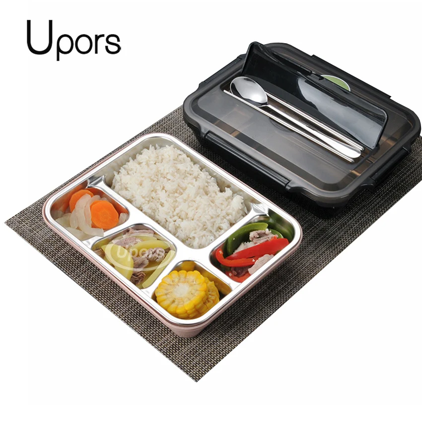 Ceny Pors szczelne pudełko na lunch pojemniki na żywność z przegródkami 304 Lunchbox ze stali nierdzewnej biuro uczniów pojemnik bento z łyżeczką