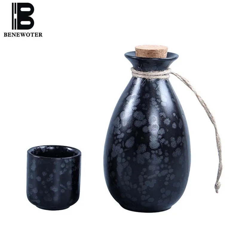 5pcs Black Zen Japanese Style Wine Set Retro Ceramic Hip Flasks Sake