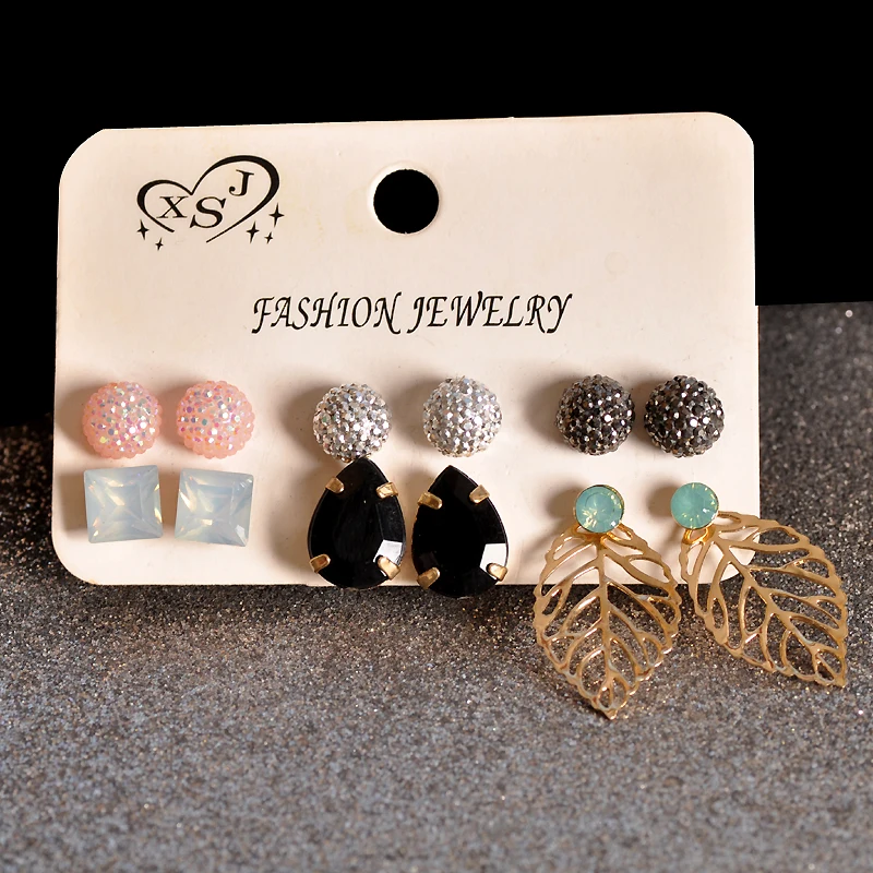 

New fashion women's jewelry wholesale girls birthday party pearl earrings set mashup 6 pairs /set earrings Free shipping