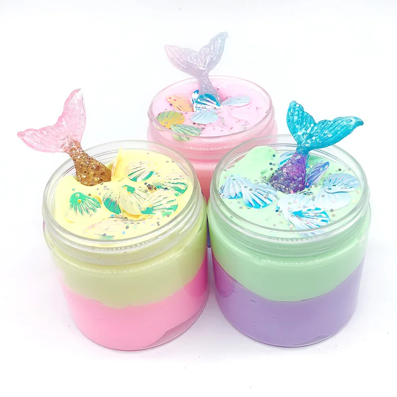 

100ML New Mermaid Cotton Slime Fluffy Crystal Mud Modeling Clay Lizun Handgum Anti-stress Toy Putty For Kids Jumbo Slime Toy