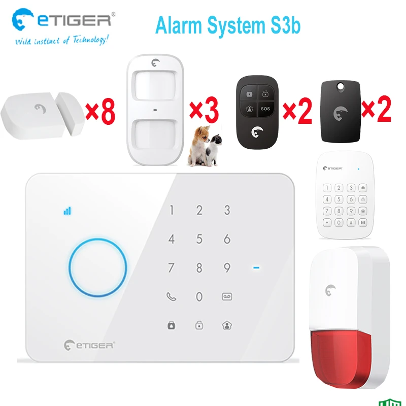 Wireless home security set 8 door/window open alarm sensor 3 motion detector 1 RFID keypad 1