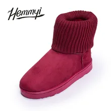 Hemmyi Autumn/winter New Womens Snow Boots Female Cotton Shoes Solid Round Toe Flat with Ankle Boots Mujer Botas