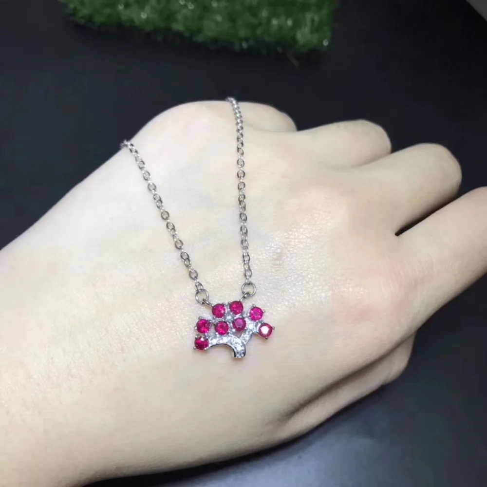 Naturel rouge rubis élégant belle arbre de noël collier pendentif pierre naturelle collier S925 arg