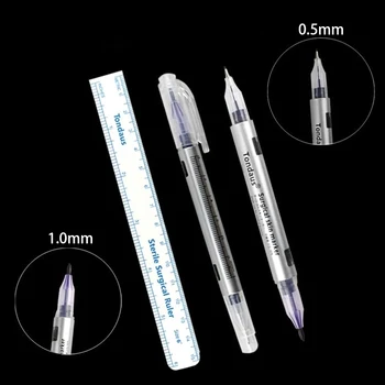 

1Pcs Surgical Skin Marker Eyebrow Marker Pen Tattoo Skin Marker Pen With Measuring Ruler Microblading Positioning Tool