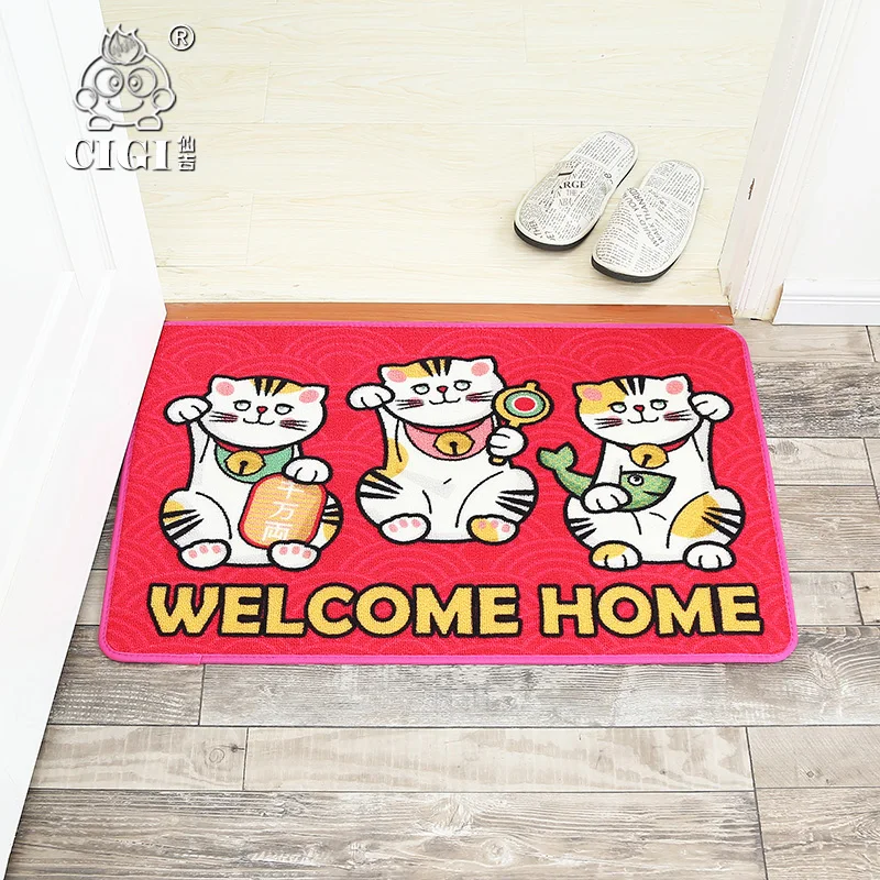 CIGI Cartoon Lucky Cat Entrance Doormat Red Welcome Floor Mat Creative Kitty Carpet For Kitchen Living Room Bathroom Anti Skid | Дом и сад