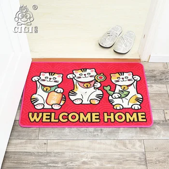 

CIGI Cartoon Lucky Cat Entrance Doormat Red Welcome Floor Mat Creative Kitty Carpet For Kitchen Living Room Bathroom Anti Skid